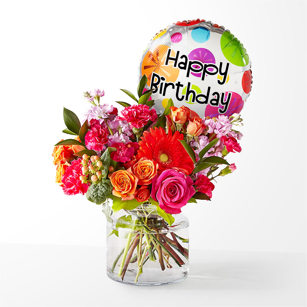 Fiesta Bouquet with Birthday Balloon – Flowers By Joann, Palm Bay FL