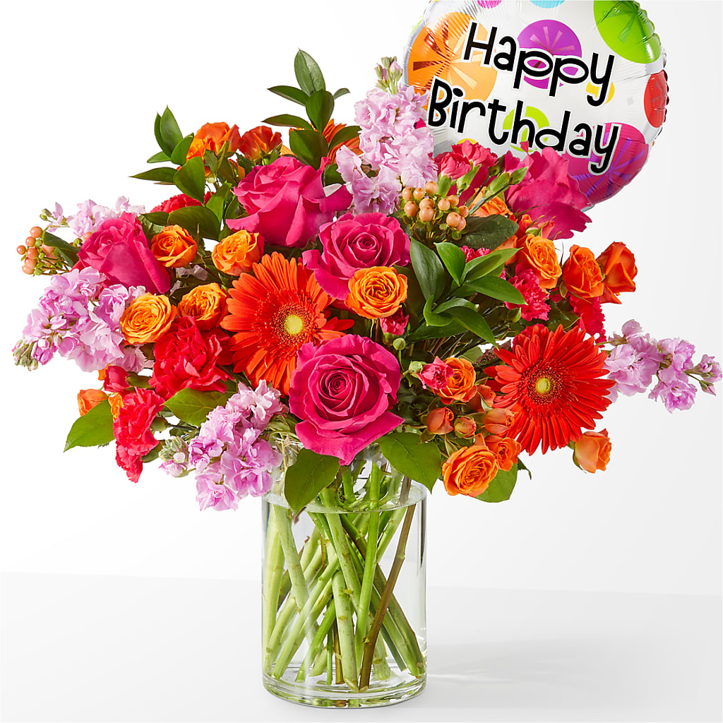 Fiesta Bouquet with Birthday Balloon – Flowers By Joann, Palm Bay FL