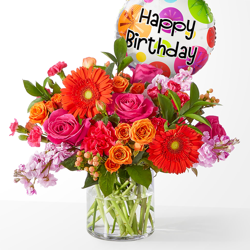 Fiesta Bouquet with Birthday Balloon – Flowers By Joann, Palm Bay FL