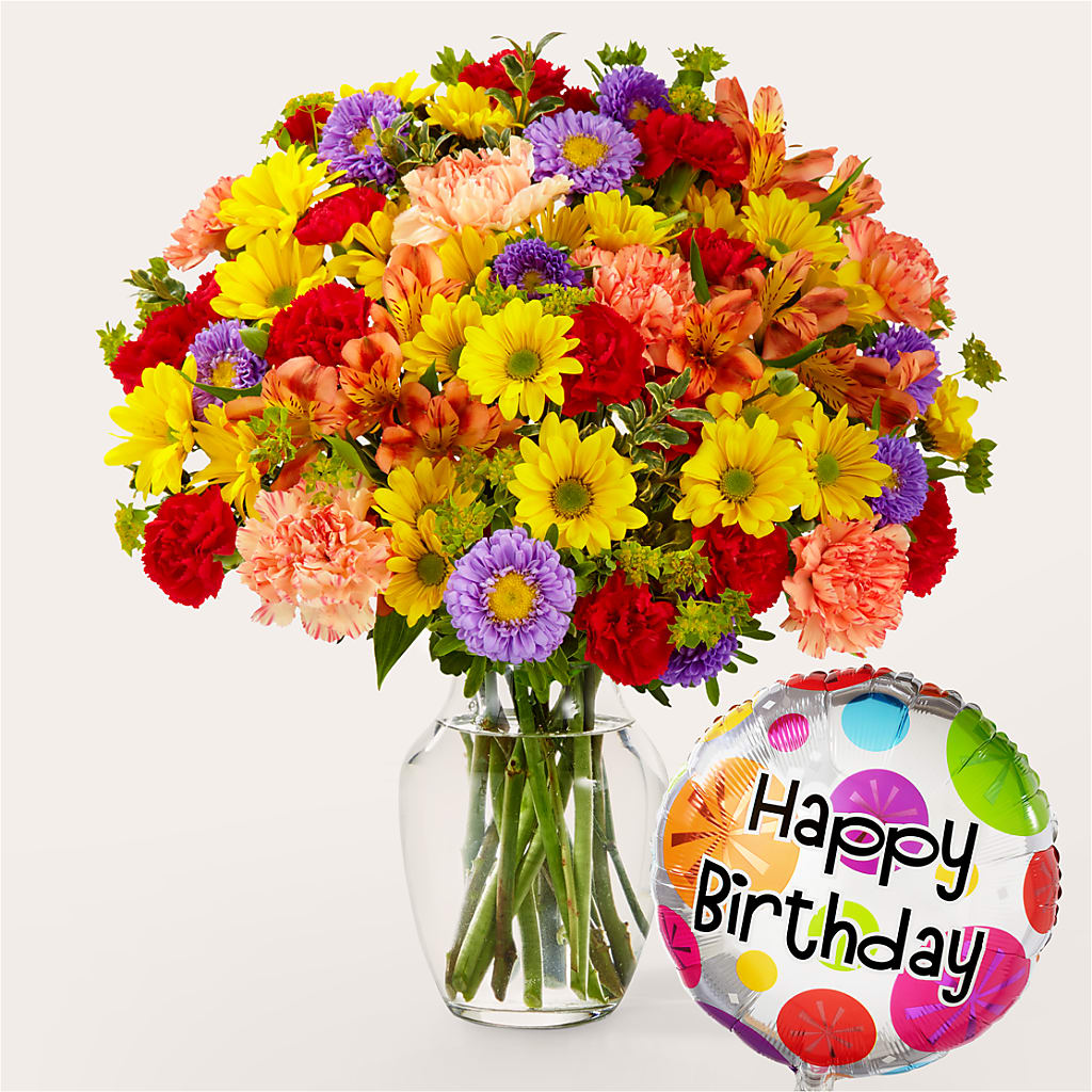 Kaleidoscope Bouquet with Birthday Balloon – Flowers By Joann, Palm Bay FL