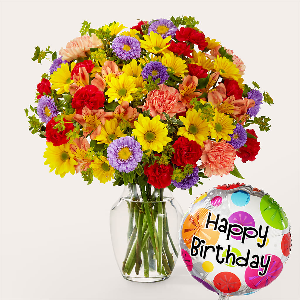 Kaleidoscope Bouquet with Birthday Balloon – Flowers By Joann, Palm Bay FL