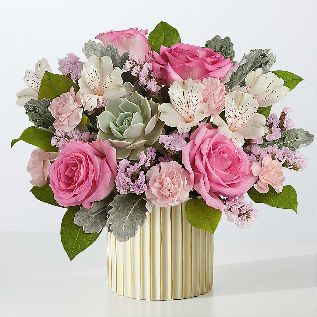 Dusty Rose Bouquet with Ivory Vase – Flowers By Joann, Palm Bay FL