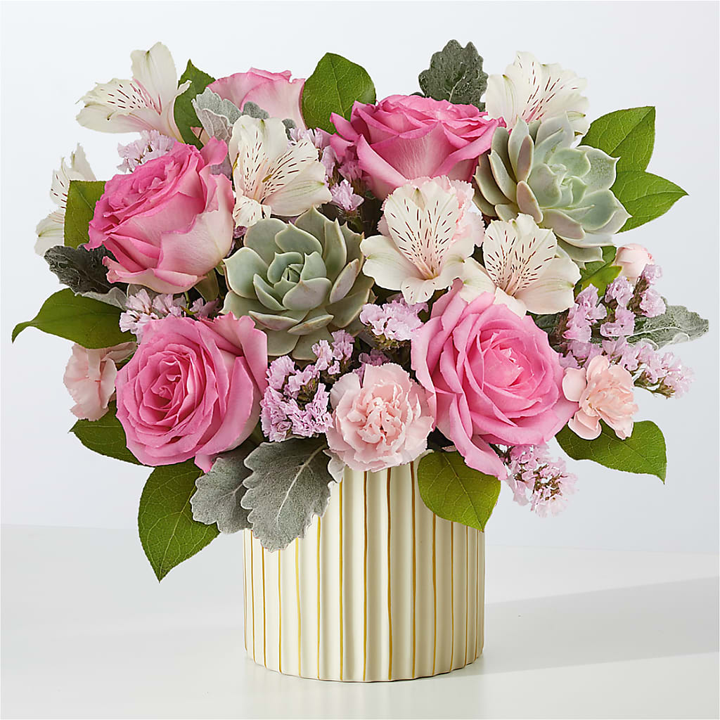 Dusty Rose Bouquet with Ivory Vase – Flowers By Joann, Palm Bay FL