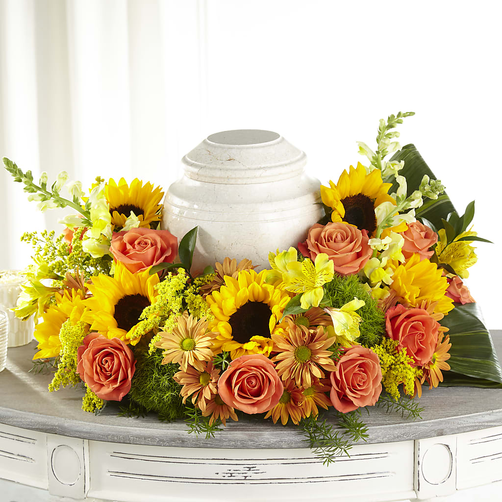 Faithful Sunflower Cremation Adornment – Flowers By Joann, Palm Bay FL