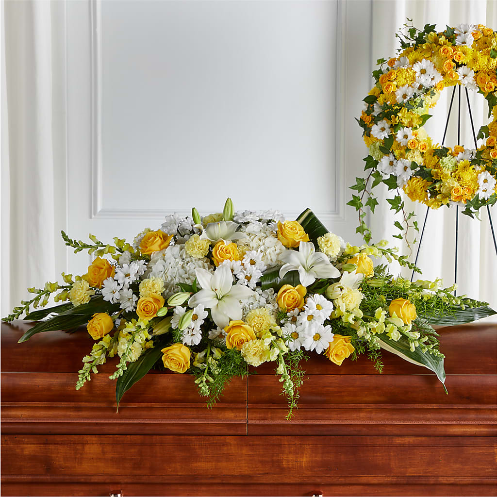 Golden Harmony Casket Spray – Flowers By Joann, Palm Bay FL