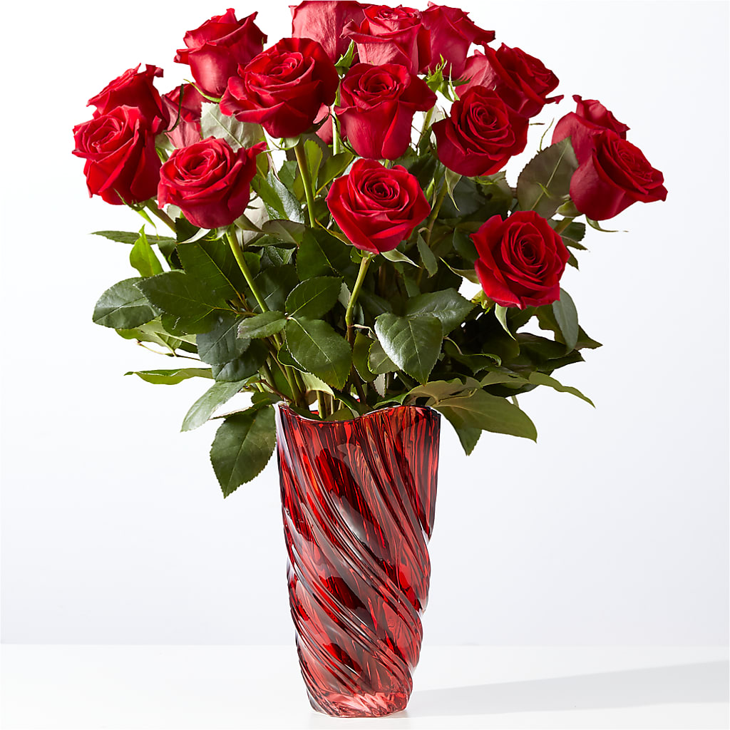 Classic Love Red Rose Bouquet with Luxe Swirl Vase – Flowers By Joann, Palm Bay FL