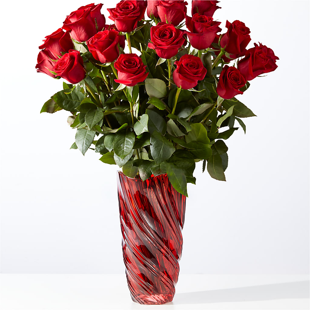 Classic Love Red Rose Bouquet with Luxe Swirl Vase – Flowers By Joann, Palm Bay FL