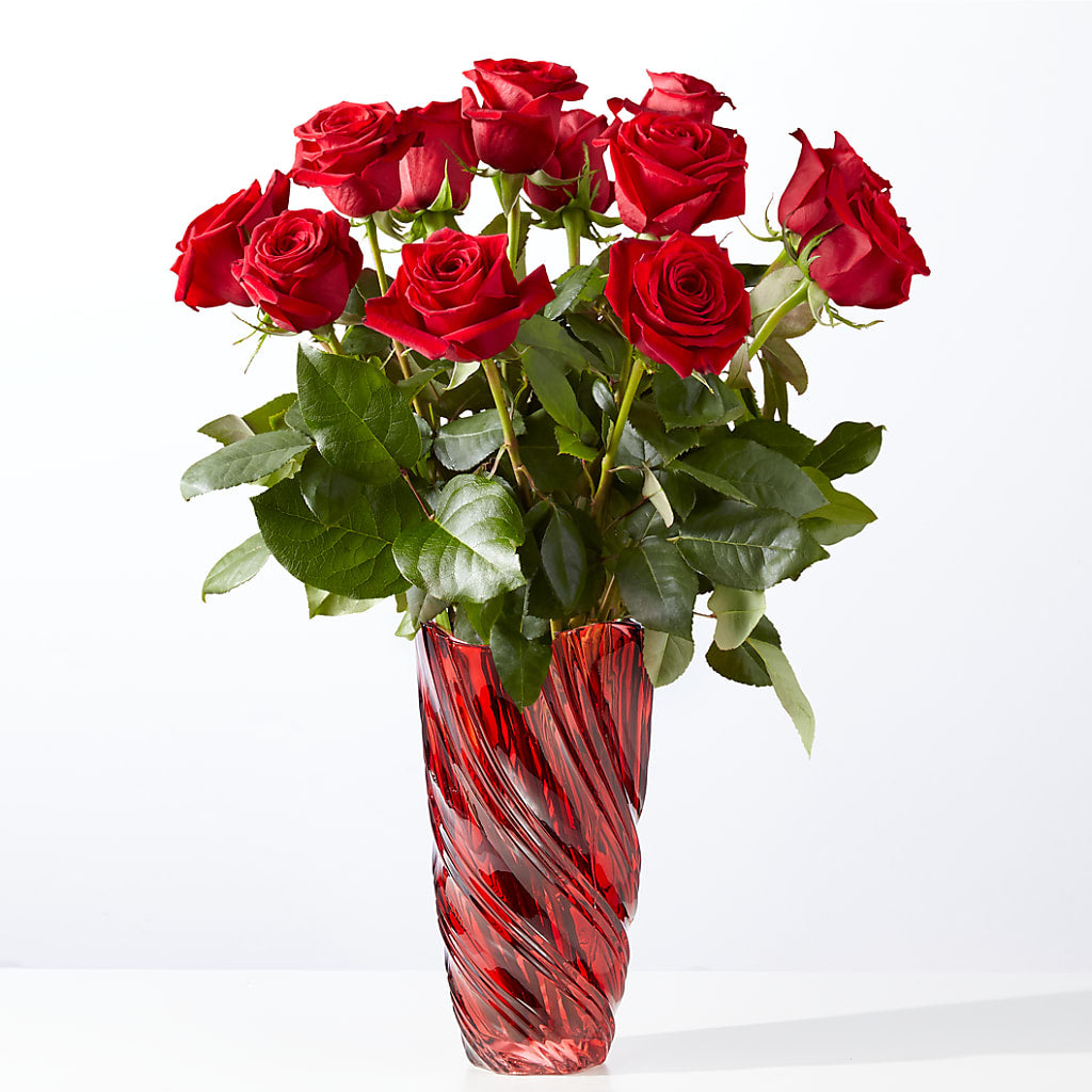 Classic Love Red Rose Bouquet with Luxe Swirl Vase – Flowers By Joann, Palm Bay FL