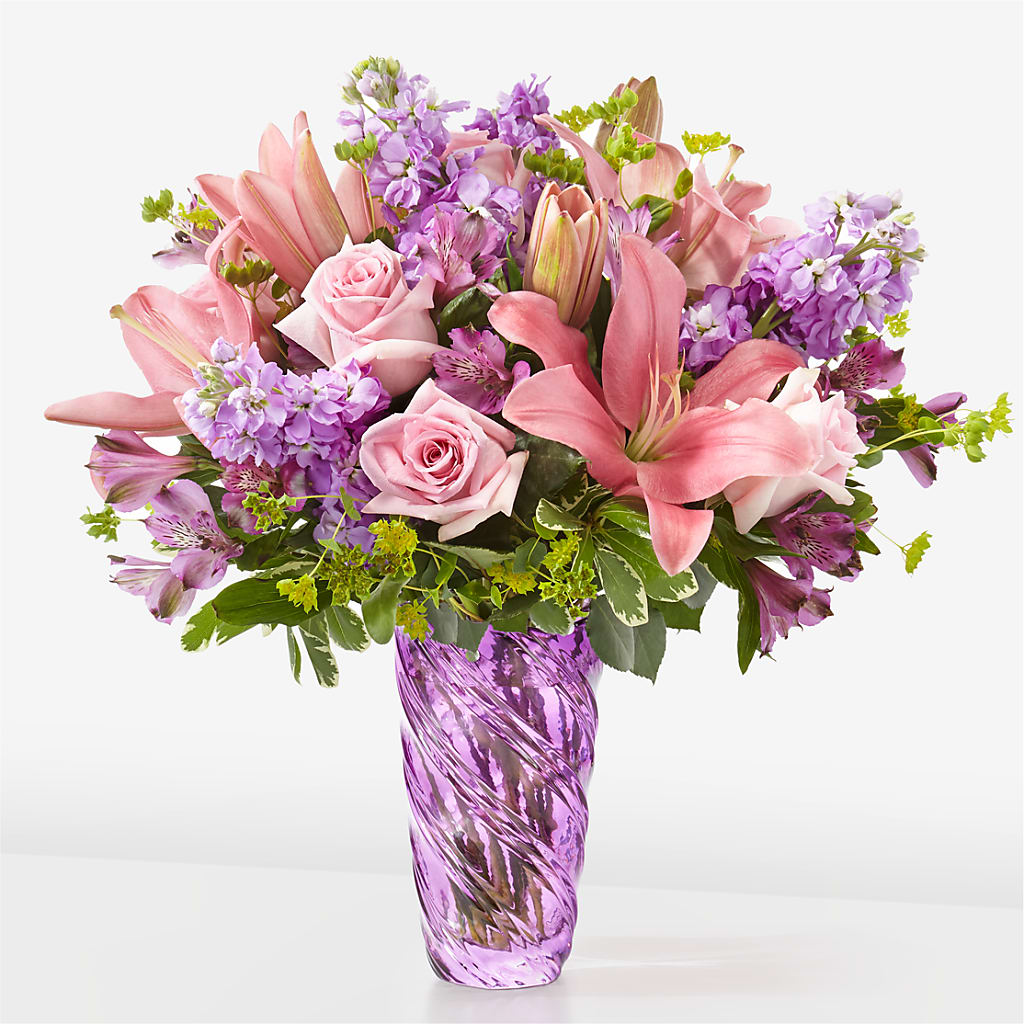 Precious Petals Bouquet with Luxe Swirl Vase – Flowers By Joann, Palm Bay FL