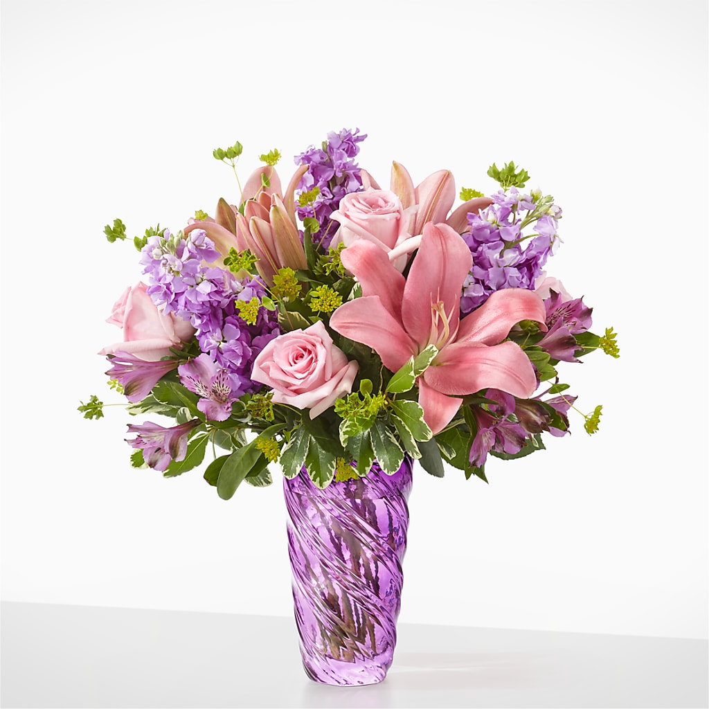 Precious Petals Bouquet with Luxe Swirl Vase –  Flowers By Joann, Palm Bay FL