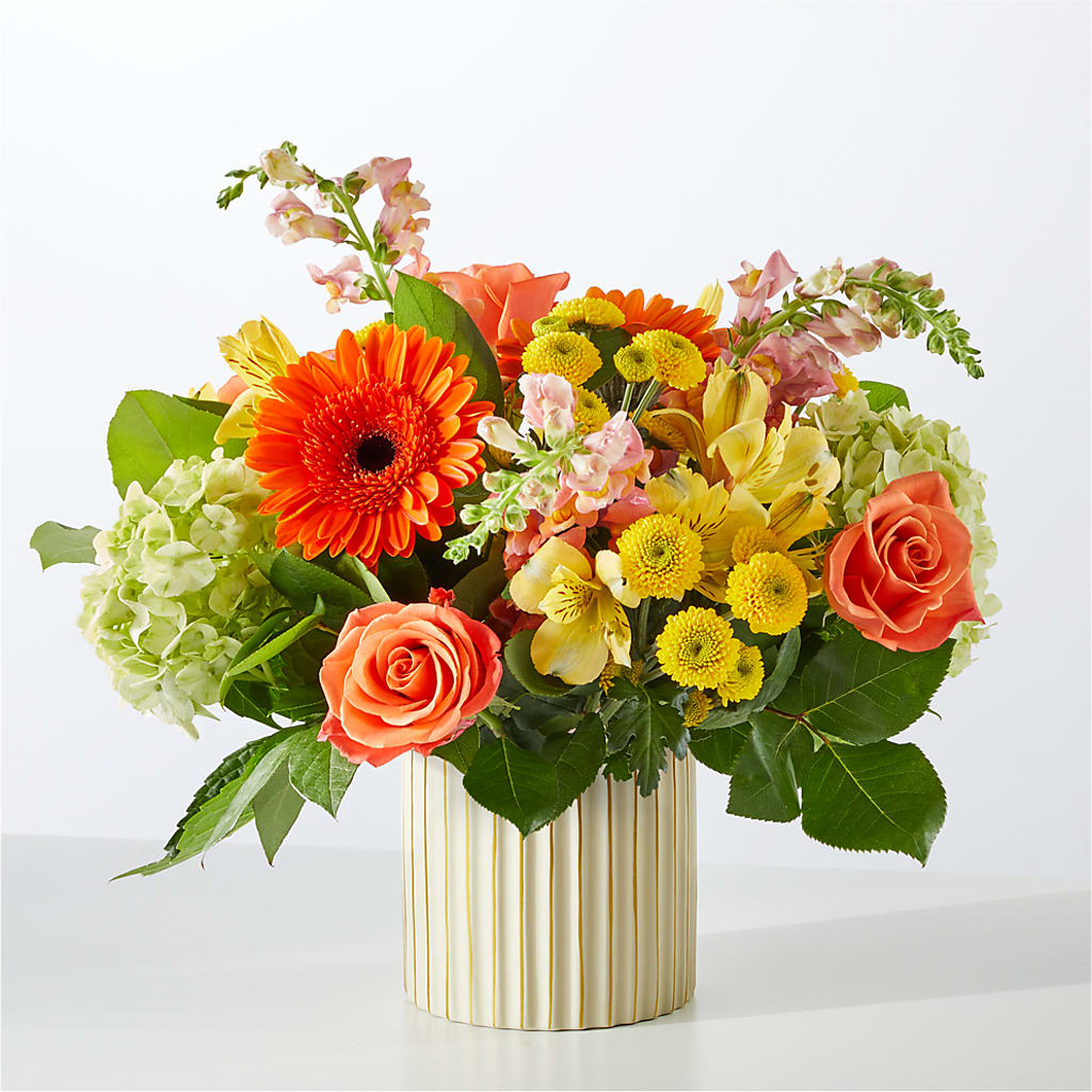 Autumn Sunshine Bouquet with Ivory Vase –  Flowers By Joann, Palm Bay FL